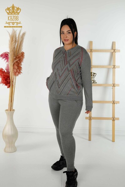 Wholesale Women's Tracksuit Set Zipper Gray - 16676 | KAZEE - Thumbnail