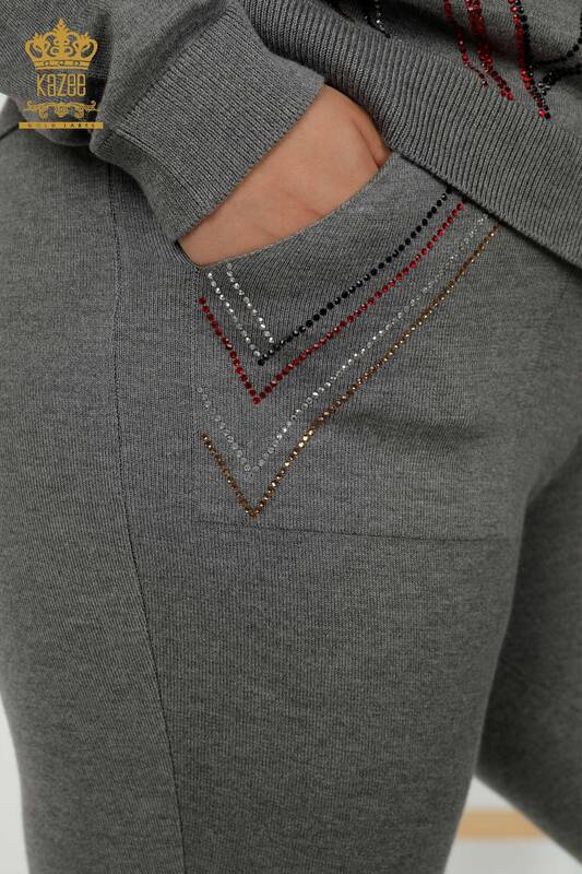 Wholesale Women's Tracksuit Set Zipper Gray - 16676 | KAZEE