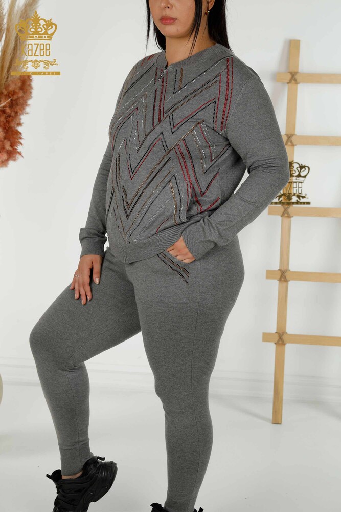 Wholesale Women's Tracksuit Set Zipper Gray - 16676 | KAZEE - 7