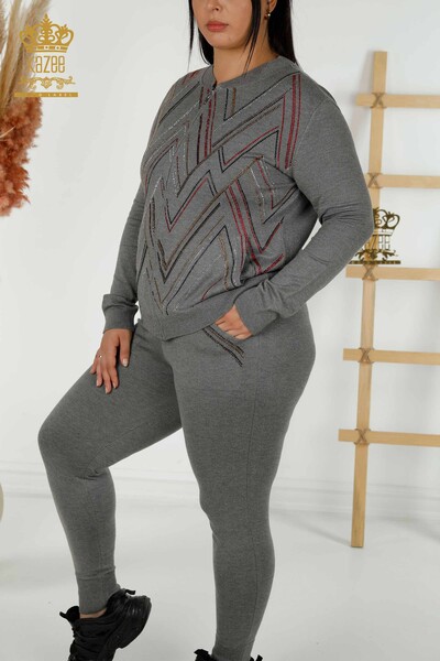 Wholesale Women's Tracksuit Set Zipper Gray - 16676 | KAZEE - 7