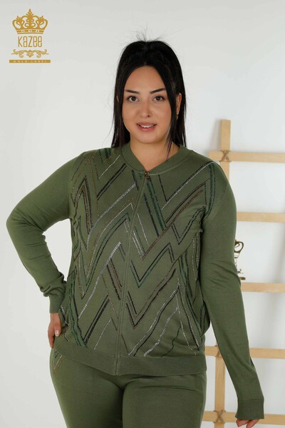 Wholesale Women's Tracksuit Set Zippered Khaki - 16676 | KAZEE - Thumbnail