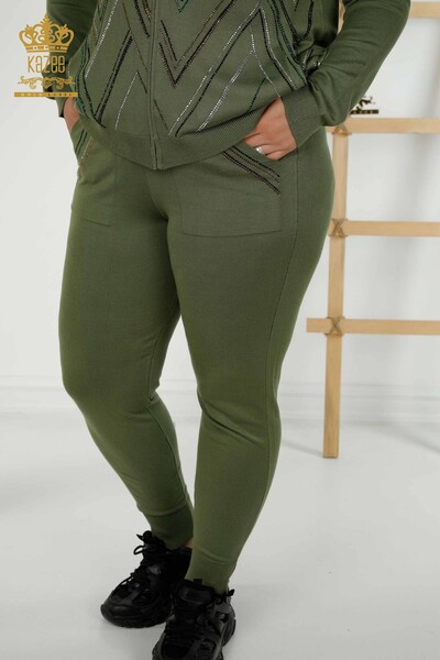 Wholesale Women's Tracksuit Set Zippered Khaki - 16676 | KAZEE - 6