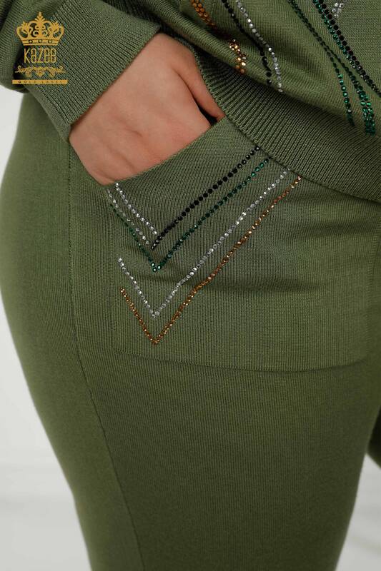 Wholesale Women's Tracksuit Set Zippered Khaki - 16676 | KAZEE