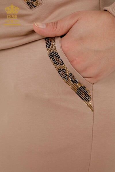 Wholesale Women's Tracksuit Set - Zippered - Patterned Beige - 17540 | KAZEE - Thumbnail