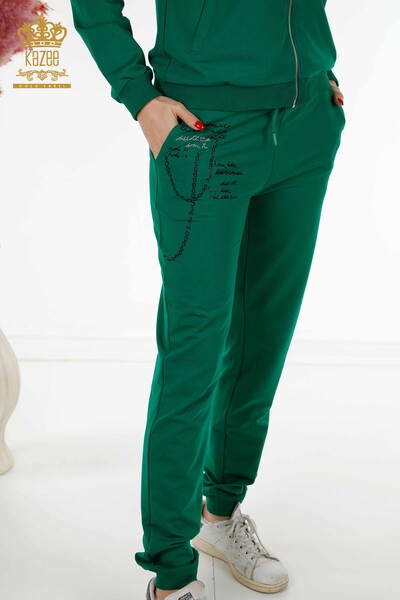 Wholesale Women's Tracksuit Set Zipper Patterned Green - 17491 | KAZEE - Thumbnail
