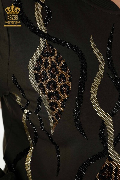 Wholesale Women's Tracksuit Set Zippered Patterned Khaki - 17540 | KAZEE - Thumbnail