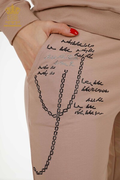 Wholesale Women's Tracksuit Set Zipper Patterned Mink - 17491 | KAZEE - Thumbnail