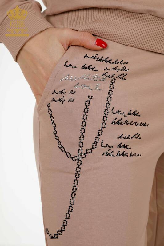 Wholesale Women's Tracksuit Set Zipper Patterned Mink - 17491 | KAZEE