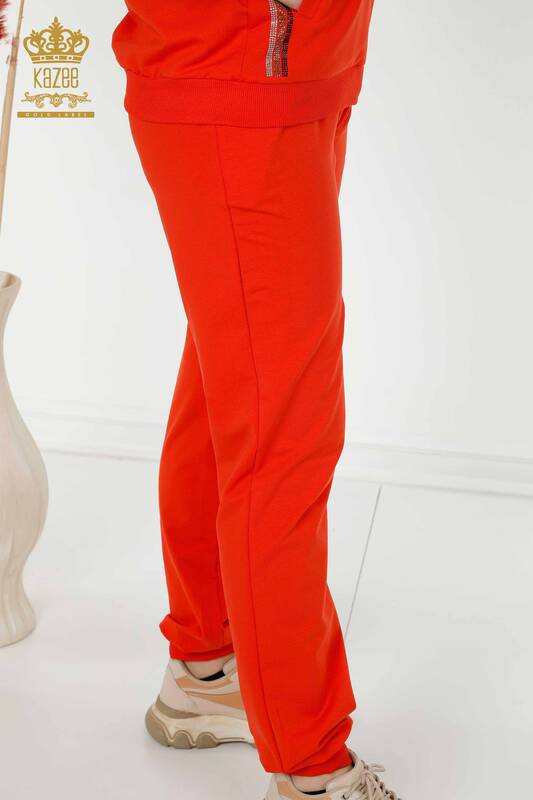 Wholesale Women's Tracksuit Set Zippered Pocket Orange - 17494 | KAZEE