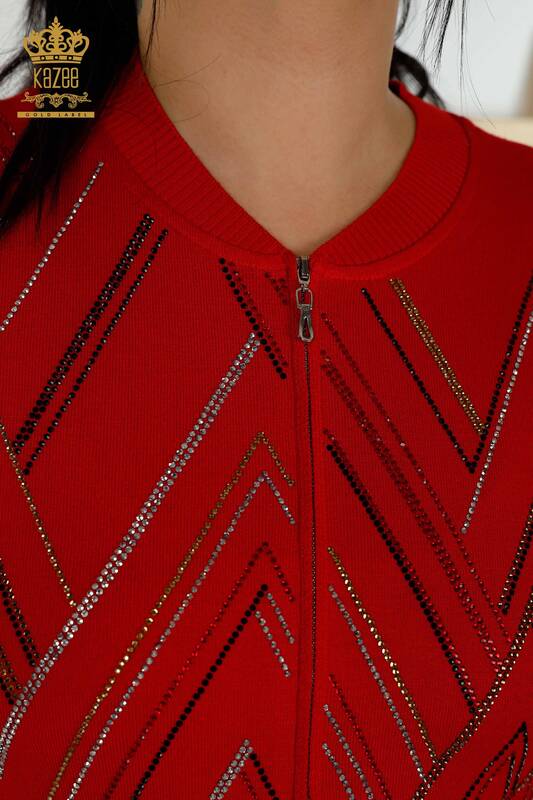 Wholesale Women's Tracksuit Set Zippered Red - 16676 | KAZEE