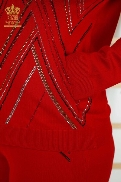 Wholesale Women's Tracksuit Set Zippered Red - 16676 | KAZEE - Thumbnail