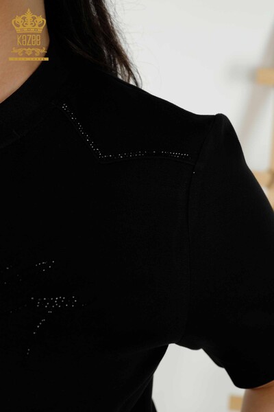 Wholesale Women's Tracksuit Set - Zippered - Stone Embroidered - Black - 20411 | KAZEE - Thumbnail