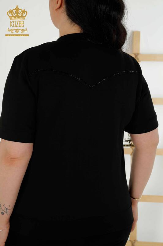 Wholesale Women's Tracksuit Set - Zippered - Stone Embroidered - Black - 20411 | KAZEE