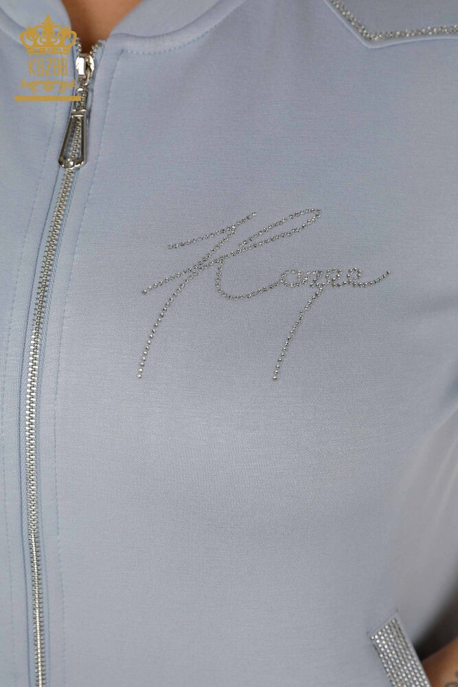 Wholesale Women's Tracksuit Set - Zippered - Stone Embroidered - Blue - 20411 | KAZEE - 4