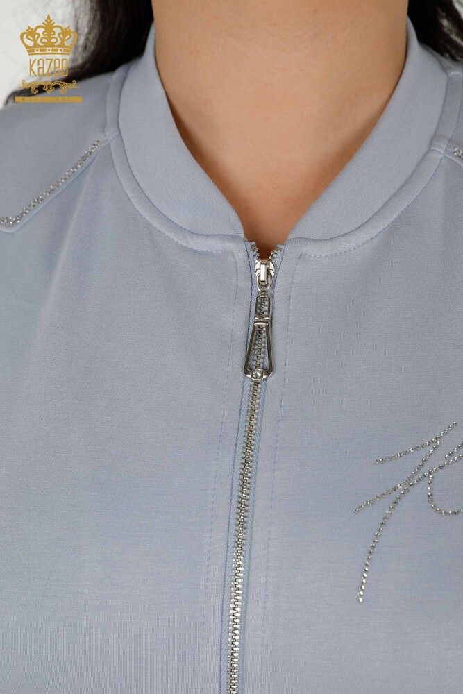 Wholesale Women's Tracksuit Set - Zippered - Stone Embroidered - Blue - 20411 | KAZEE - 5