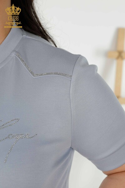 Wholesale Women's Tracksuit Set - Zippered - Stone Embroidered - Blue - 20411 | KAZEE - Thumbnail