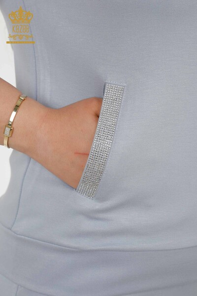 Wholesale Women's Tracksuit Set - Zippered - Stone Embroidered - Blue - 20411 | KAZEE - Thumbnail