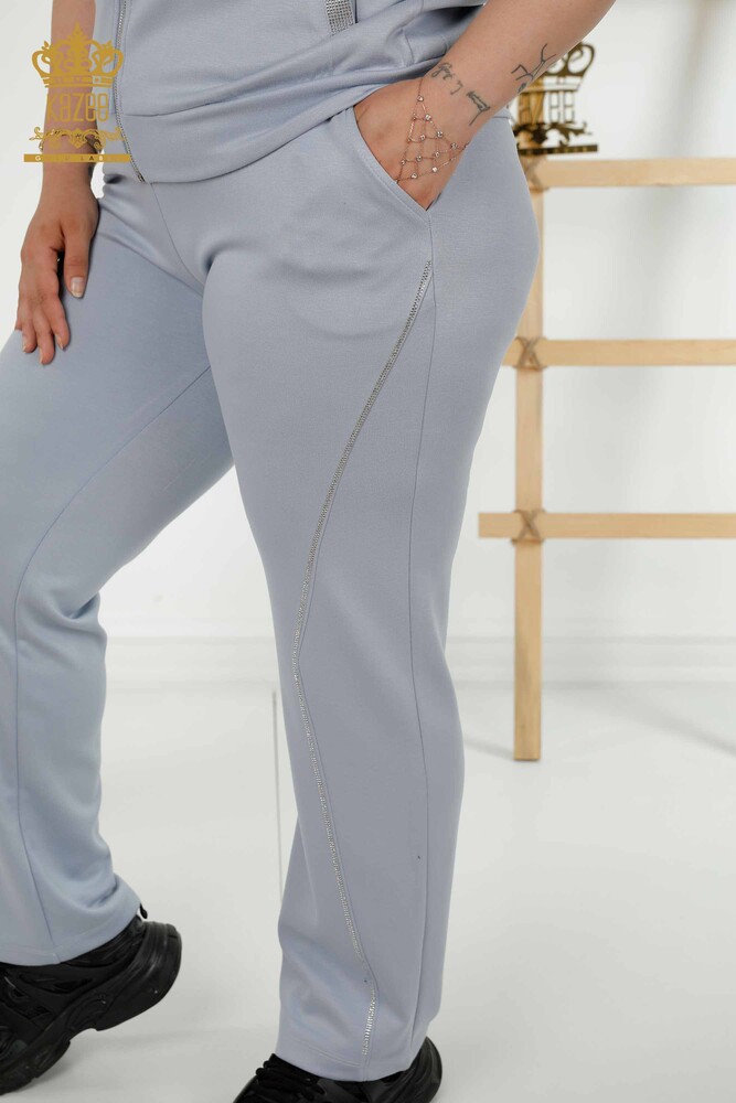 Wholesale Women's Tracksuit Set - Zippered - Stone Embroidered - Blue - 20411 | KAZEE - 9