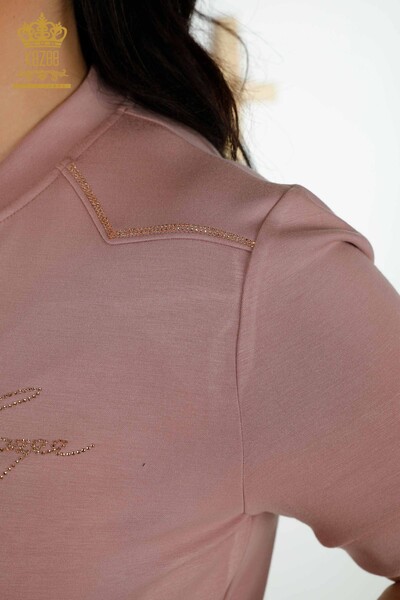 Wholesale Women's Tracksuit Set - Zippered - Stone Embroidered - Rose - 20411 | KAZEE - Thumbnail