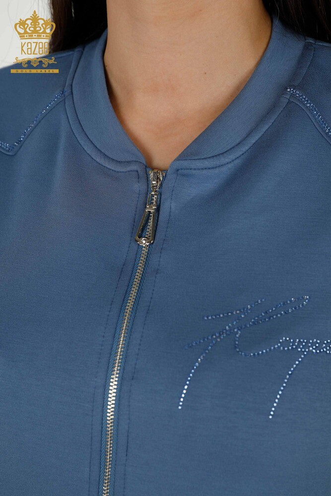 Wholesale Women's Tracksuit Set - Stone Embroidered - Indigo - 17549 | KAZEE - 7