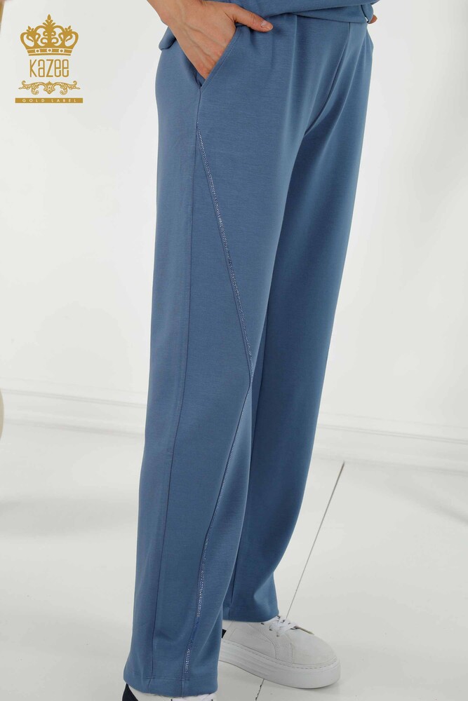 Wholesale Women's Tracksuit Set - Stone Embroidered - Indigo - 17549 | KAZEE - 9