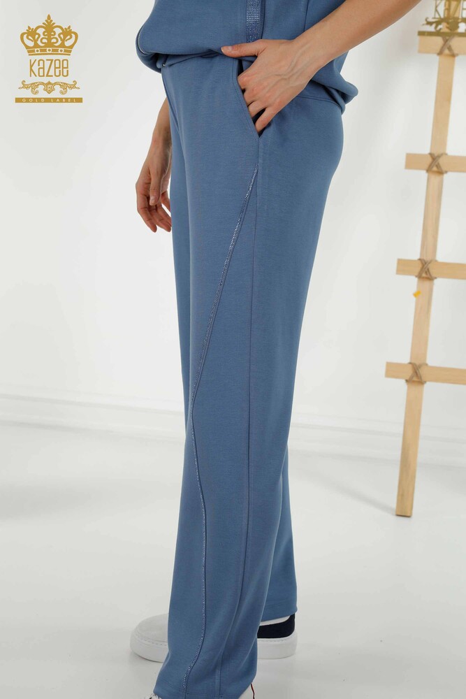 Wholesale Women's Tracksuit Set - Stone Embroidered - Indigo - 17549 | KAZEE - 10