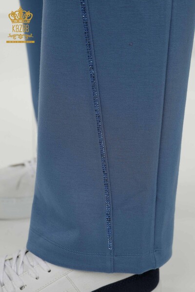 Wholesale Women's Tracksuit Set - Stone Embroidered - Indigo - 17549 | KAZEE - 12