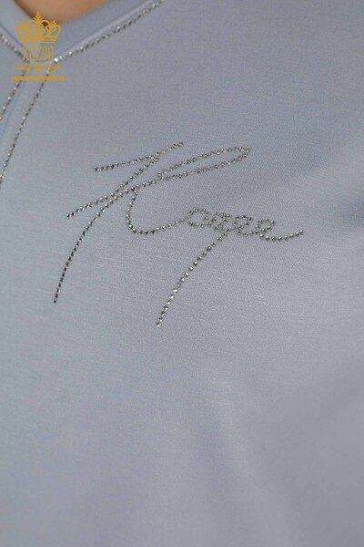 Wholesale Women's Tracksuit Set - Stone Embroidered - Pockets - Blue - 20391 | KAZEE - 4