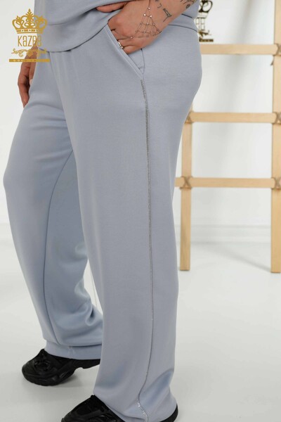 Wholesale Women's Tracksuit Set - Stone Embroidered - Pockets - Blue - 20391 | KAZEE - 10