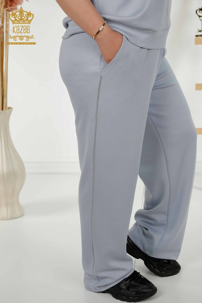 Wholesale Women's Tracksuit Set - Stone Embroidered - Pockets - Blue - 20391 | KAZEE - 11