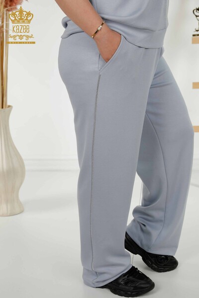 Wholesale Women's Tracksuit Set - Stone Embroidered - Pockets - Blue - 20391 | KAZEE - 11
