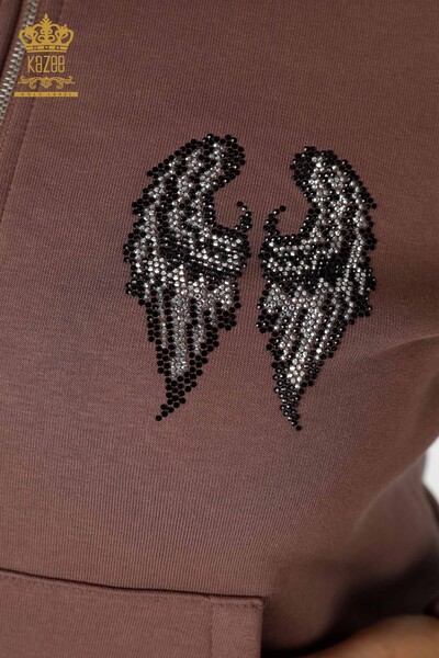 Wholesale Women's Tracksuit Set Angel Wing Pattern Brown - 17466 | KAZEE - 5