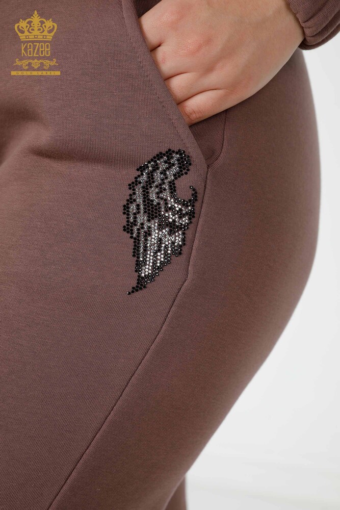 Wholesale Women's Tracksuit Set Angel Wing Pattern Brown - 17466 | KAZEE - 9