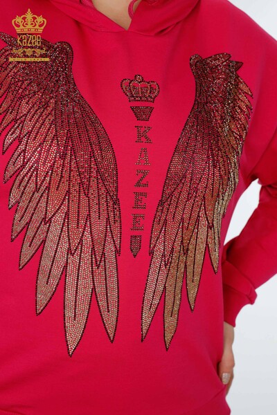 Wholesale Women's Tracksuit Set Angel Wing Pattern Fuchsia - 17481 | KAZEE - Thumbnail