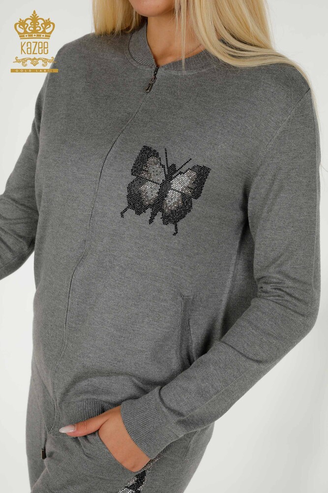 Wholesale Women's Tracksuit Set - Butterfly Pattern - Gray - 16678 | KAZEE - 3