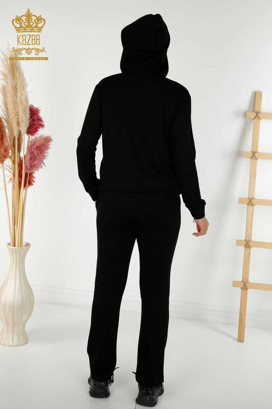 Wholesale Women's Tracksuit Set - Hooded - Black - 17564 | KAZEE