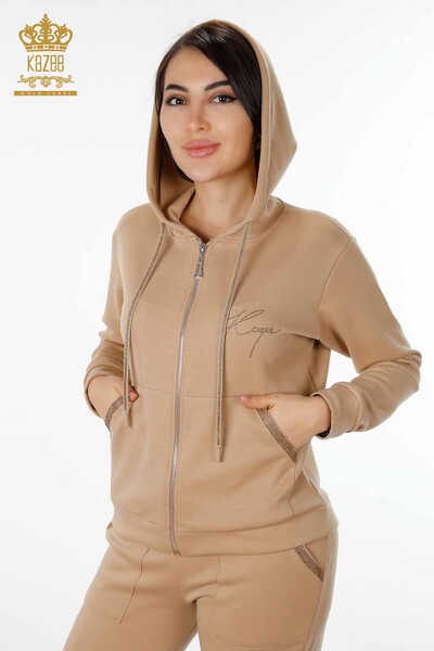 Wholesale Women's Tracksuit Set Hooded Camel - 17427 | KAZEE - 2