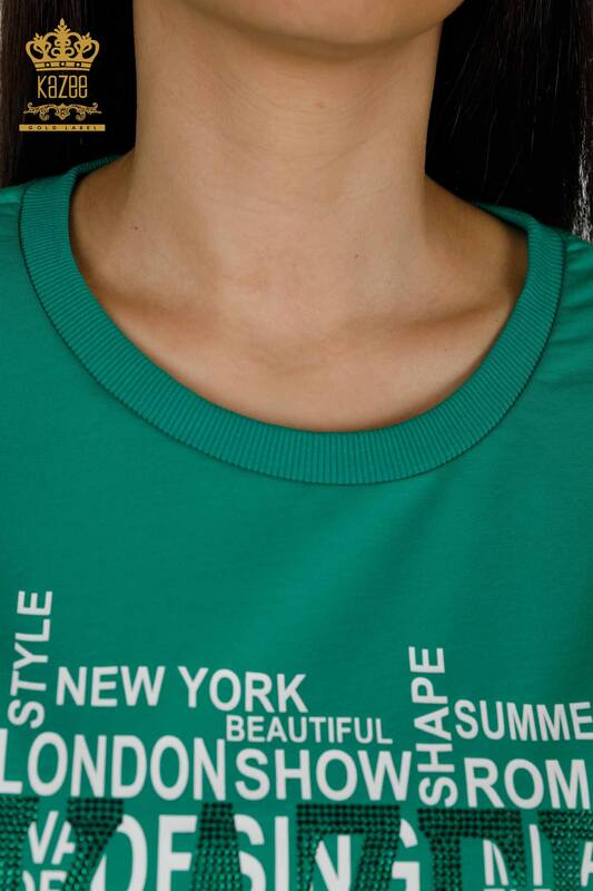 Wholesale Women's Tracksuit Set Printed Short Sleeve Green - 17206 | KAZEE