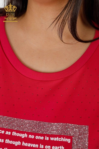 Wholesale Women's Tracksuit Set Short Sleeve Fuchsia - 17389 | KAZEE - Thumbnail