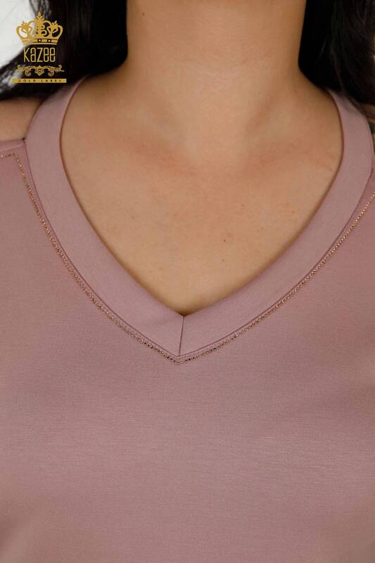 Wholesale Women's Tracksuit Set - Shoulder Detail - Dried Rose - 20397 | KAZEE