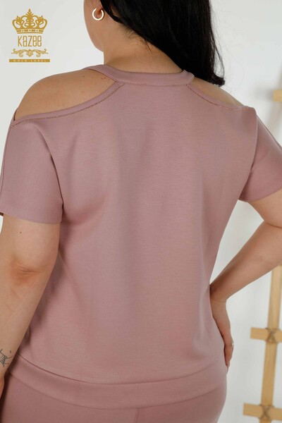 Wholesale Women's Tracksuit Set - Shoulder Detail - Dried Rose - 20397 | KAZEE - Thumbnail