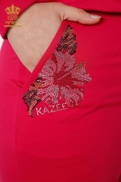 Wholesale Women's Tracksuit Set Stone Embroidered Fuchsia - 17480 | KAZEE - Thumbnail