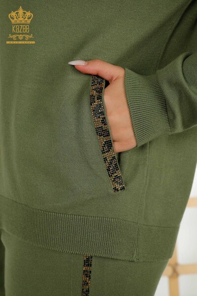 Wholesale Women's Tracksuit Set Stone Embroidered Khaki - 16677 | KAZEE - Thumbnail