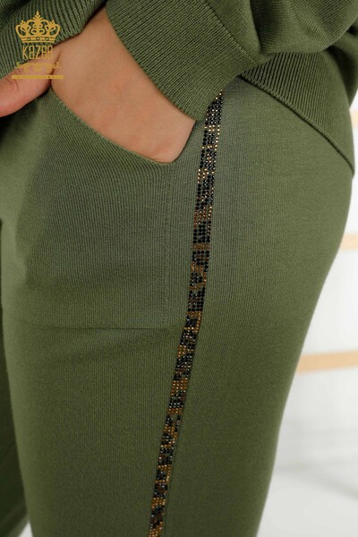 Wholesale Women's Tracksuit Set Stone Embroidered Khaki - 16677 | KAZEE - 6