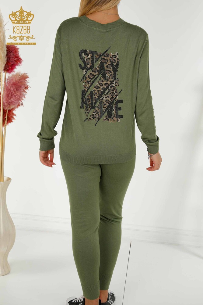 Wholesale Women's Tracksuit Set Stone Embroidered Khaki - 16677 | KAZEE - 7