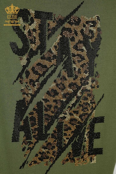Wholesale Women's Tracksuit Set Stone Embroidered Khaki - 16677 | KAZEE - Thumbnail