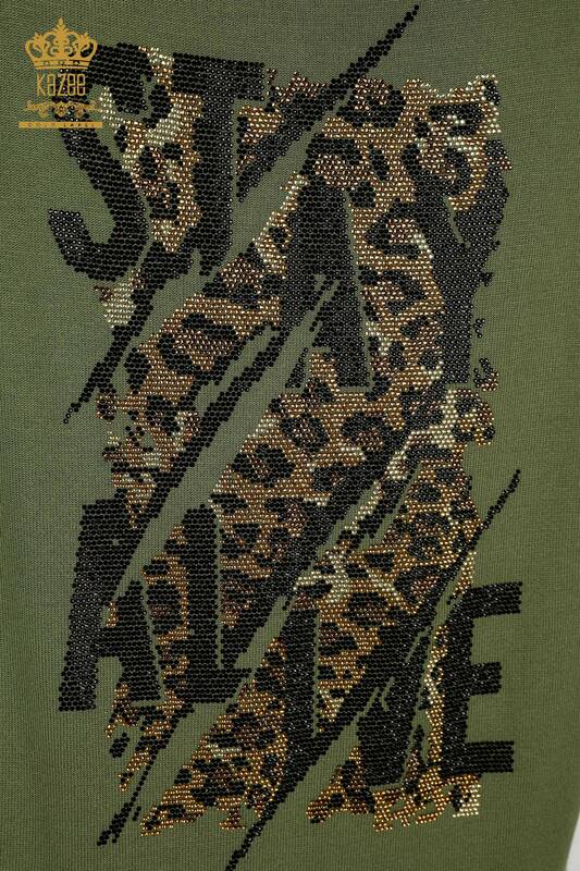 Wholesale Women's Tracksuit Set Stone Embroidered Khaki - 16677 | KAZEE