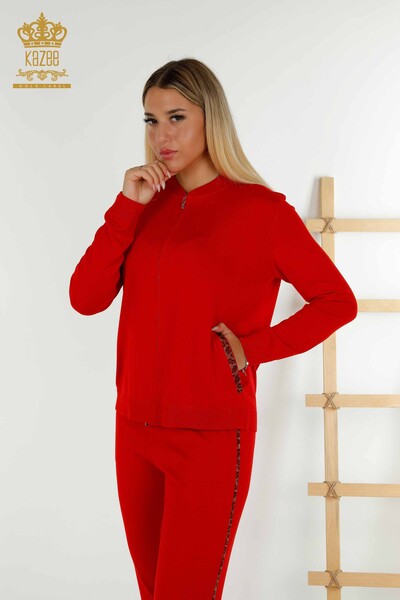 Wholesale Women's Tracksuit Set Red with Stone Embroidery - 16677 | KAZEE - 2