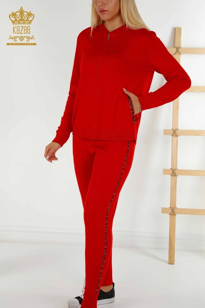 Wholesale Women's Tracksuit Set Red with Stone Embroidery - 16677 | KAZEE - 3