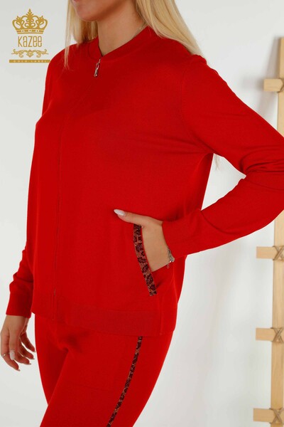 Wholesale Women's Tracksuit Set Red with Stone Embroidery - 16677 | KAZEE - Thumbnail